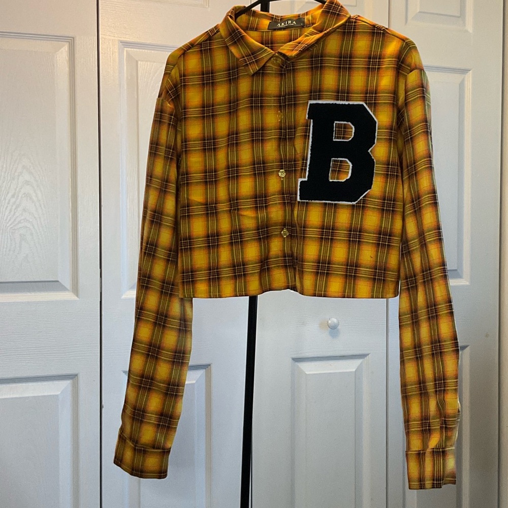 AKIRA Yellow Plaid Long Sleeve Top